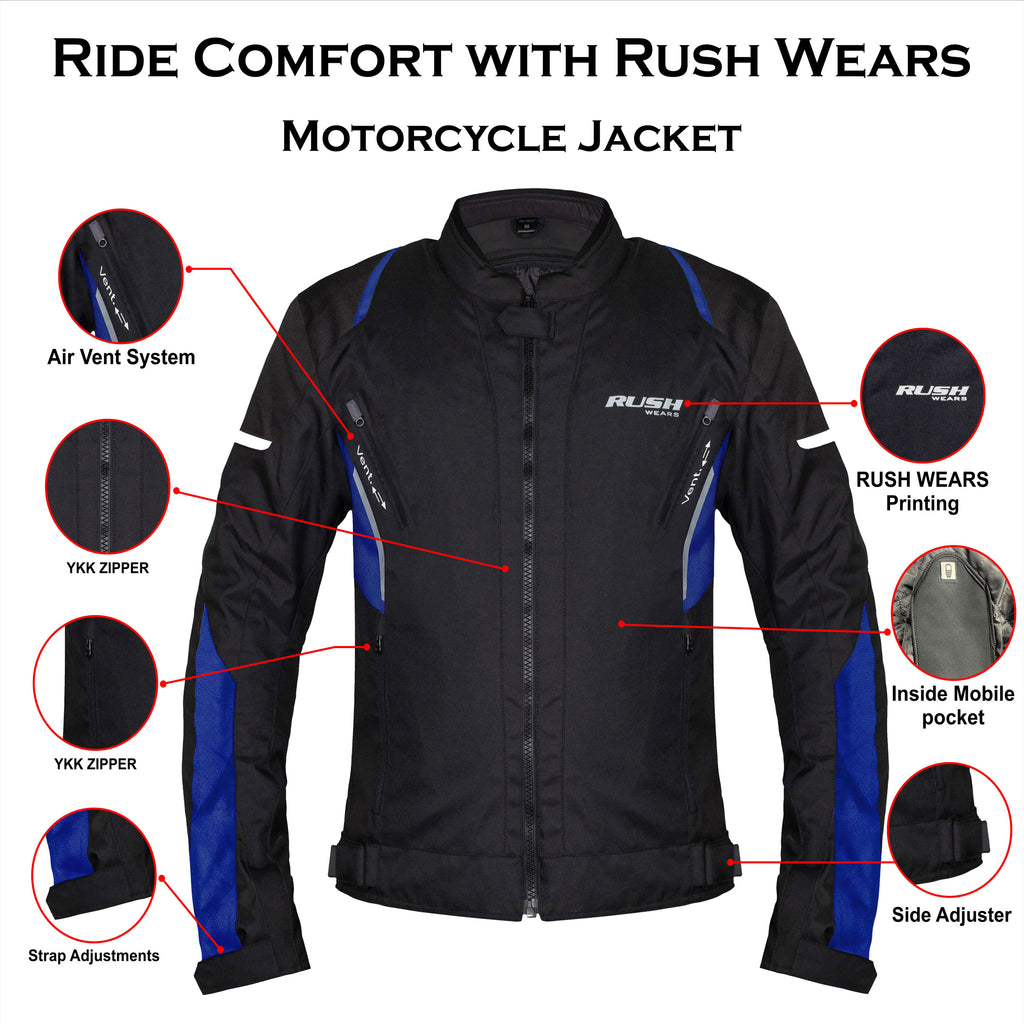 RUSH WEARS Men’s Motorcycle Riding Jacket – All-Season Waterproof Biker Jacket with CE Certified Armor for Ultimate Protection and Comfort– Available in Three Colors.