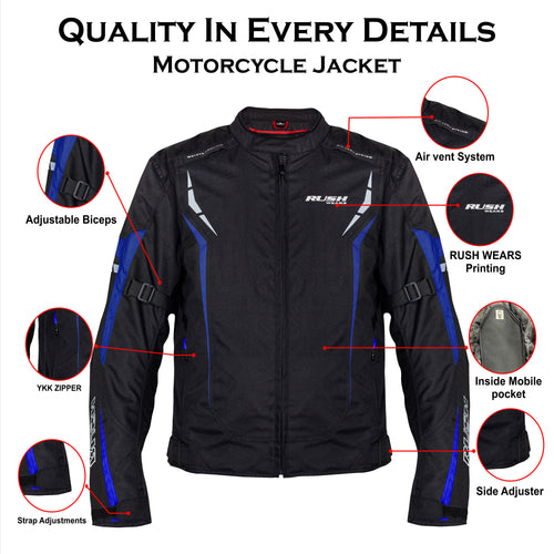 RUSH WEARS Men’s All-Season Premium Quality Waterproof Motorbike Jacket – Available in Three Colors