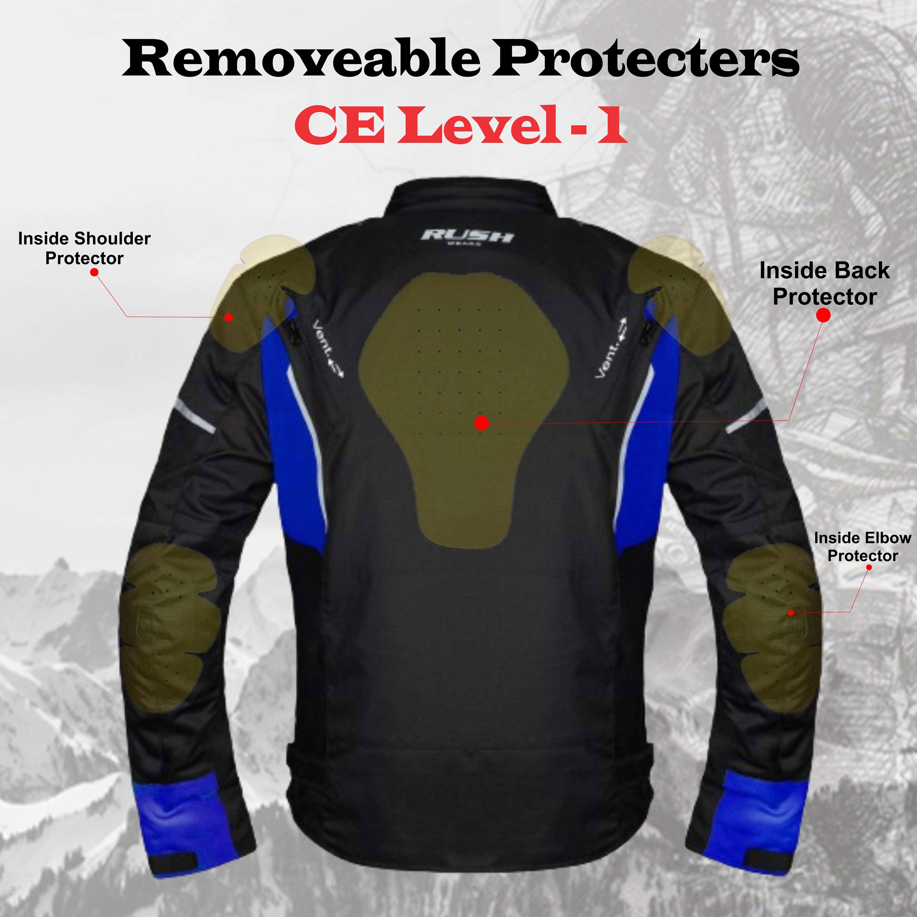 RUSH WEARS Men’s Motorcycle Riding Jacket – All-Season Waterproof Biker Jacket with CE Certified Armor for Ultimate Protection and Comfort– Available in Three Colors.