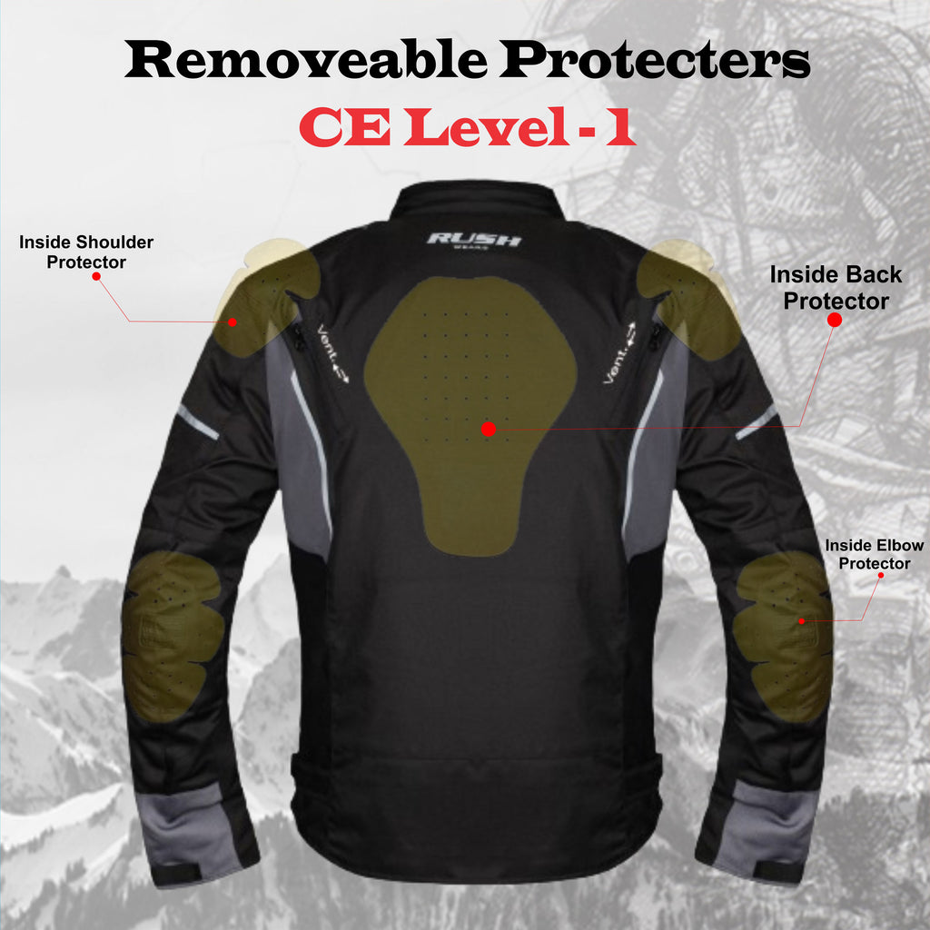RUSH WEARS Men’s Motorcycle Riding Jacket – All-Season Waterproof Biker Jacket with CE Certified Armor for Ultimate Protection and Comfort– Available in Three Colors.