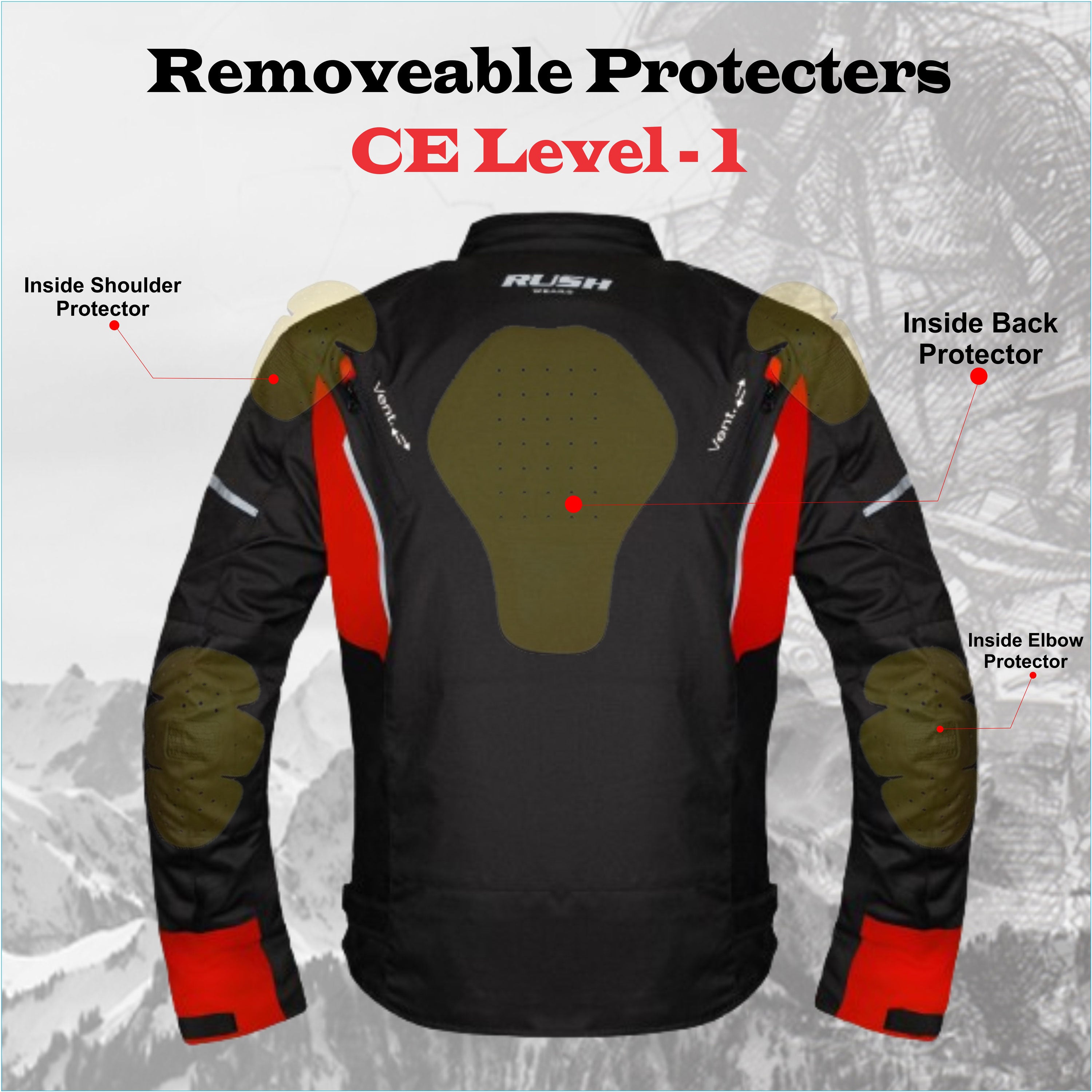 RUSH WEARS Men’s Motorcycle Riding Jacket – All-Season Waterproof Biker Jacket with CE Certified Armor for Ultimate Protection and Comfort– Available in Three Colors.