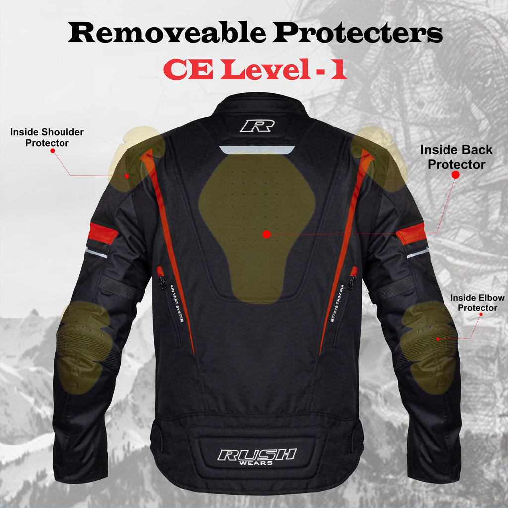 RUSH WEARS Men’s All-Season Premium Quality Waterproof Motorbike Jacket – Available in Three Colors